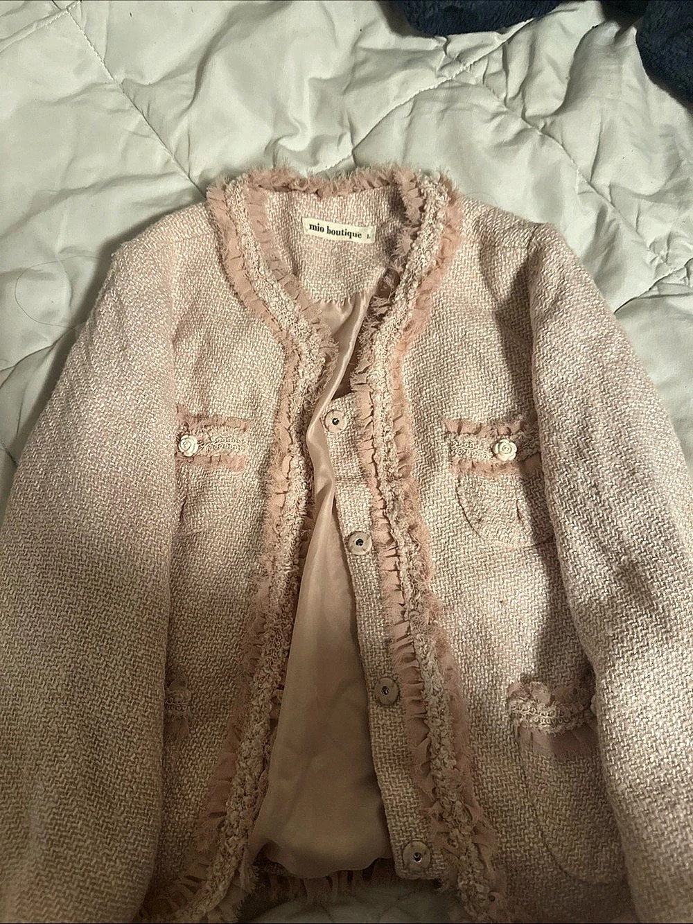 Mio Boutique Textured Trim Jacket in Pink Size Large Like New